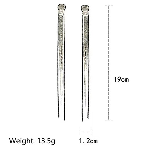 Silver Fringe Black Tassel Multistrand Zircon Dangle Earrings - Picture 6 of 6